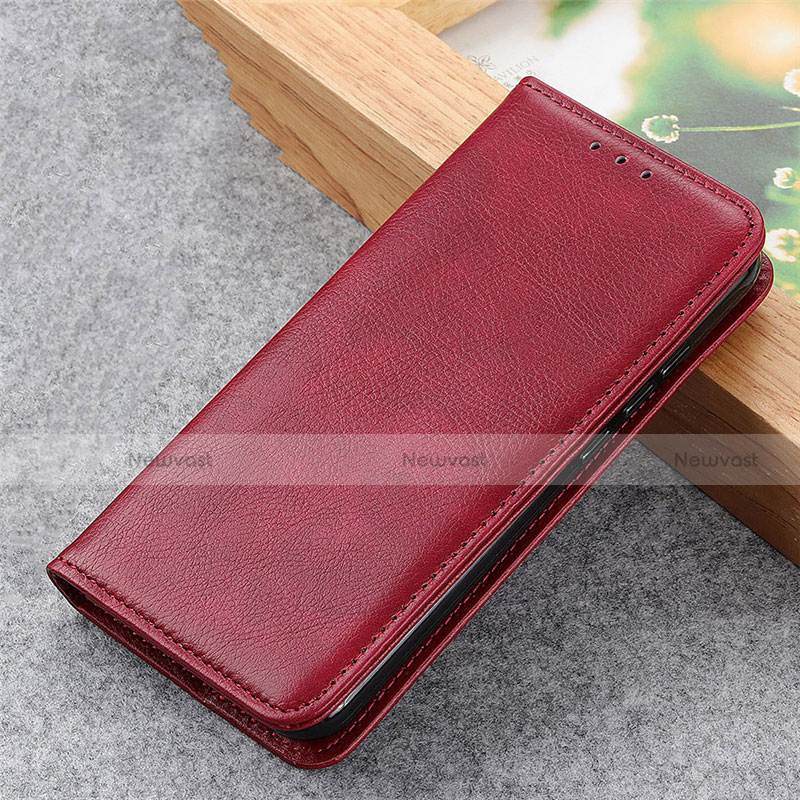 Leather Case Stands Flip Cover L04 Holder for Samsung Galaxy S21 Plus 5G Red Wine