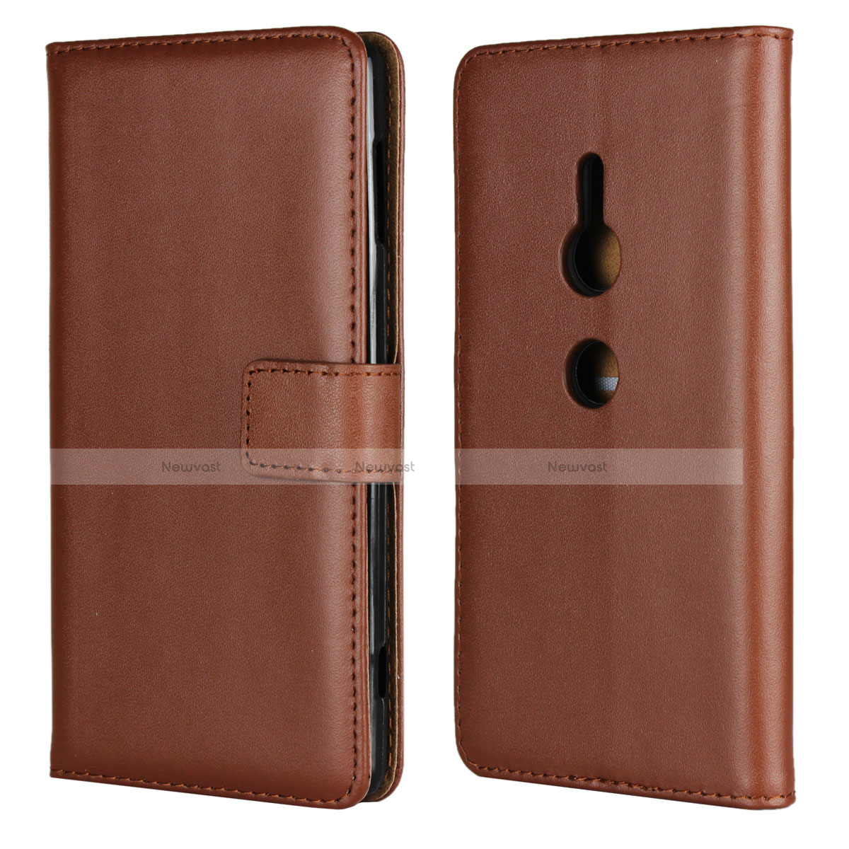 Leather Case Stands Flip Cover L04 Holder for Sony Xperia XZ2 Brown