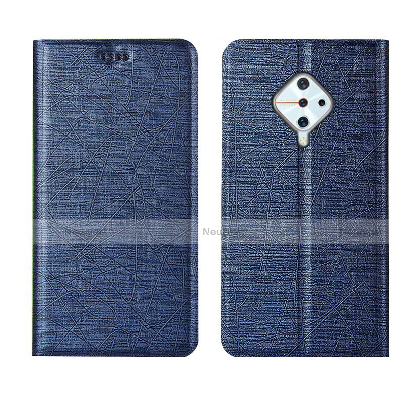 Leather Case Stands Flip Cover L04 Holder for Vivo X50 Lite Blue