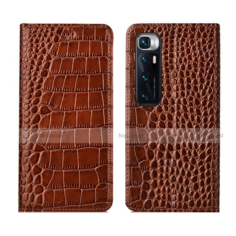 Leather Case Stands Flip Cover L04 Holder for Xiaomi Mi 10 Ultra Light Brown