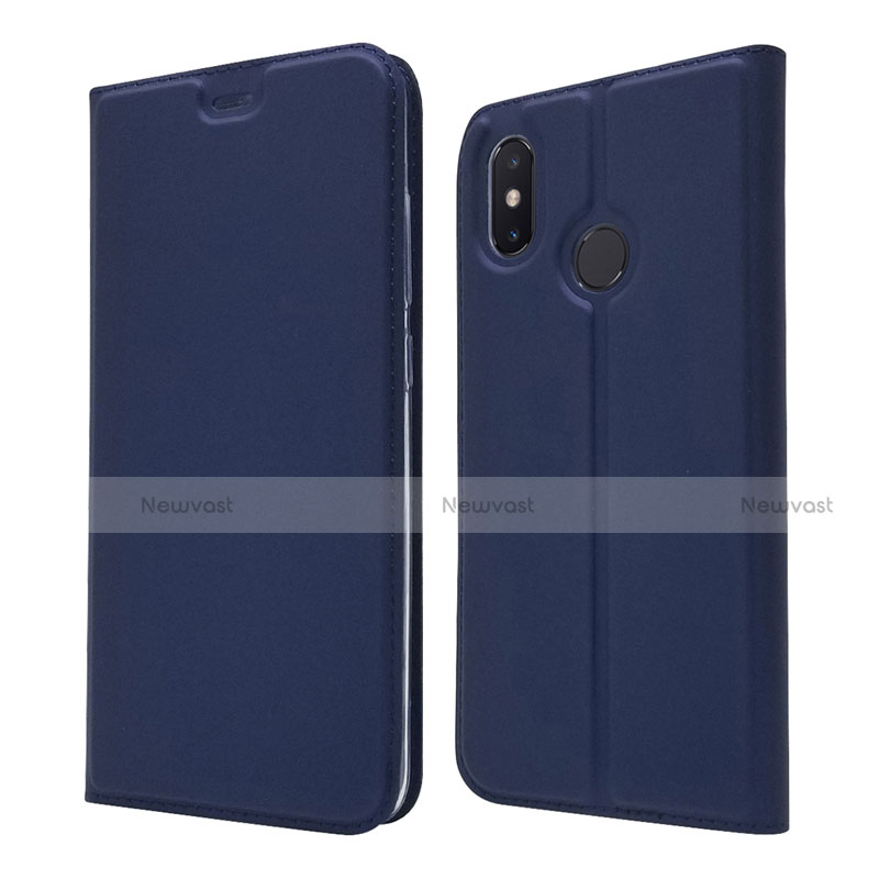 Leather Case Stands Flip Cover L04 Holder for Xiaomi Mi 8 Blue