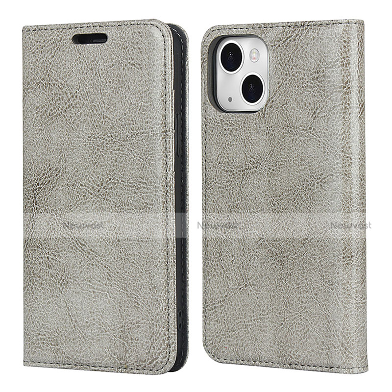Leather Case Stands Flip Cover L05 Holder for Apple iPhone 13 Mini Gray