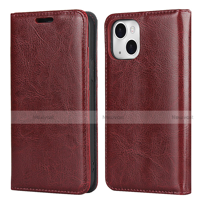 Leather Case Stands Flip Cover L05 Holder for Apple iPhone 13 Mini Red Wine