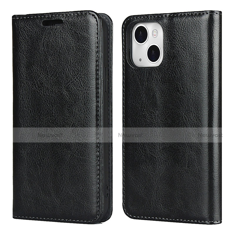 Leather Case Stands Flip Cover L05 Holder for Apple iPhone 14 Black