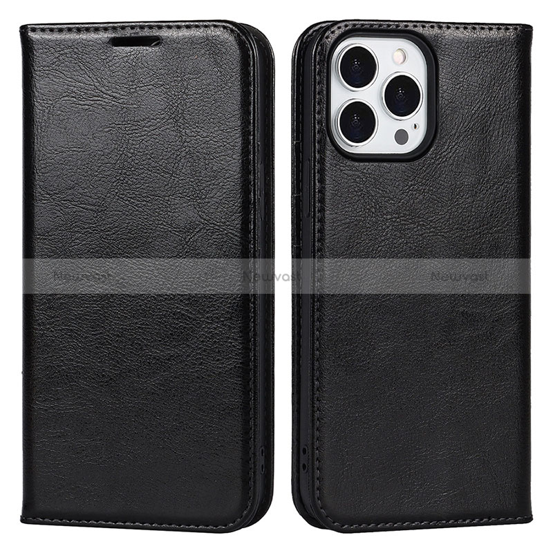 Leather Case Stands Flip Cover L05 Holder for Apple iPhone 14 Pro Max Black