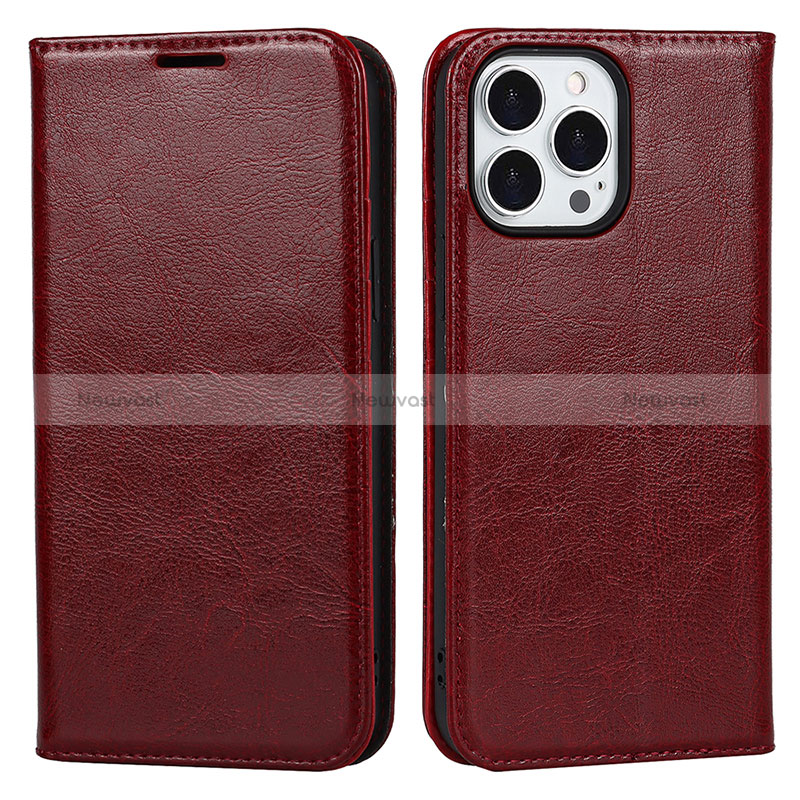 Leather Case Stands Flip Cover L05 Holder for Apple iPhone 14 Pro Red Wine