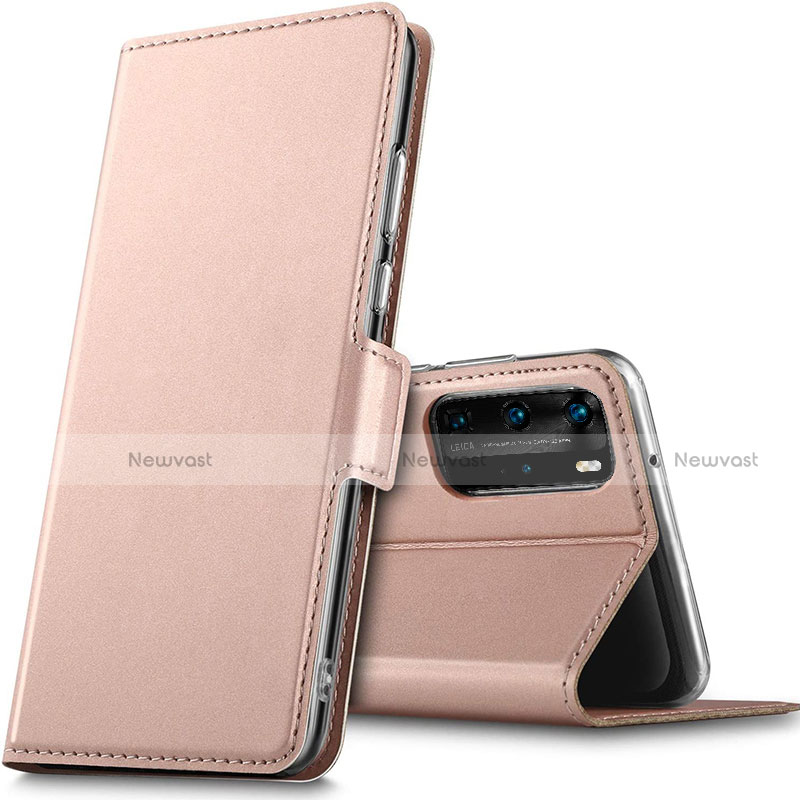 Leather Case Stands Flip Cover L05 Holder for Huawei P40 Pro Rose Gold