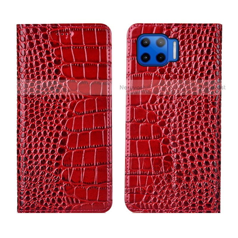 Leather Case Stands Flip Cover L05 Holder for Motorola Moto G 5G Plus Red