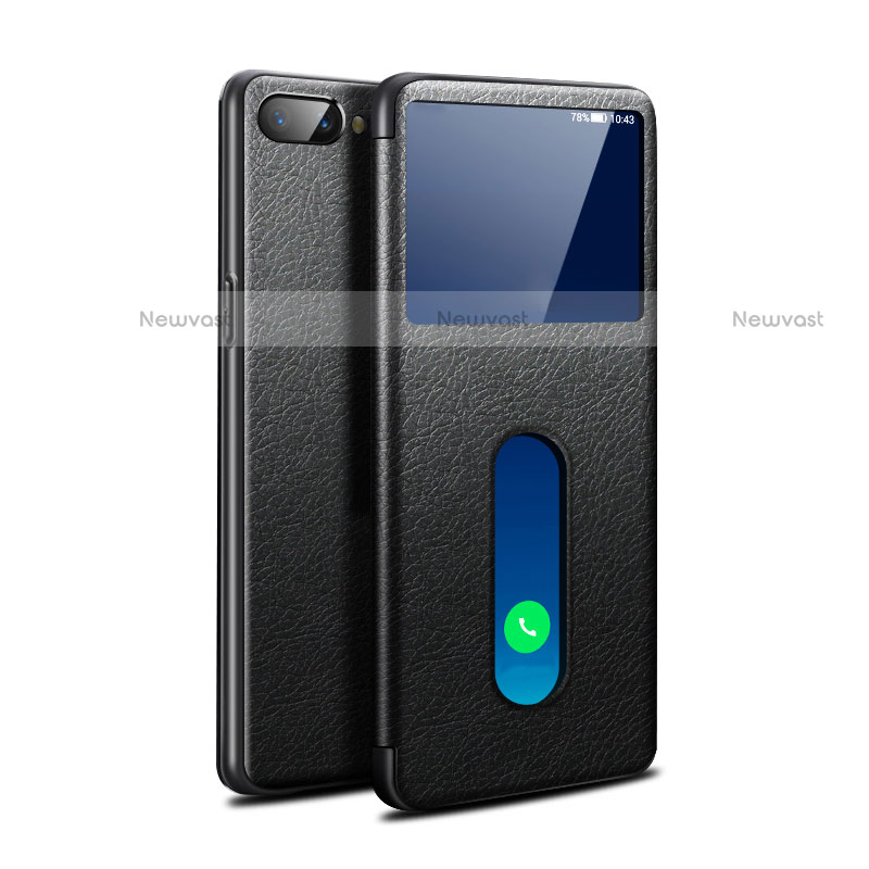 Leather Case Stands Flip Cover L05 Holder for Oppo A12e Black