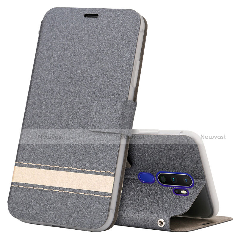 Leather Case Stands Flip Cover L05 Holder for Oppo A5 (2020) Gray