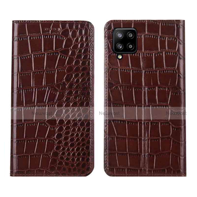 Leather Case Stands Flip Cover L05 Holder for Samsung Galaxy A42 5G Brown