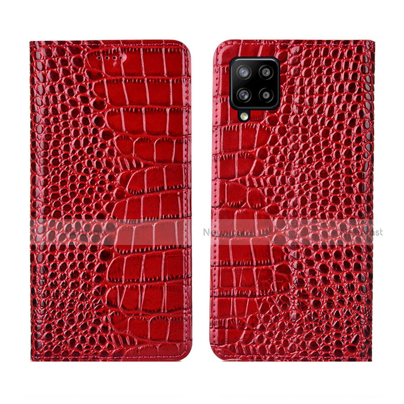 Leather Case Stands Flip Cover L05 Holder for Samsung Galaxy A42 5G Red
