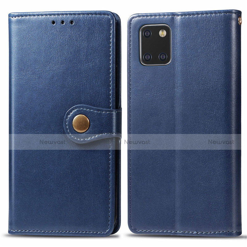 Leather Case Stands Flip Cover L05 Holder for Samsung Galaxy A81 Blue