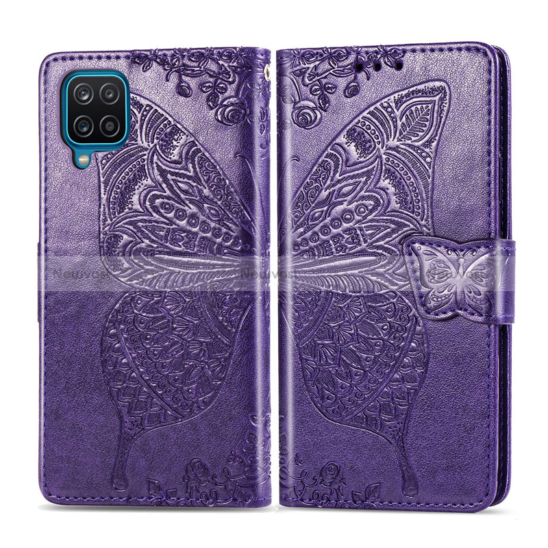 Leather Case Stands Flip Cover L05 Holder for Samsung Galaxy M12 Purple