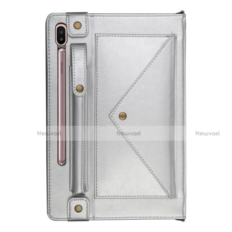 Leather Case Stands Flip Cover L05 Holder for Samsung Galaxy Tab S6 10.5 SM-T860 Silver