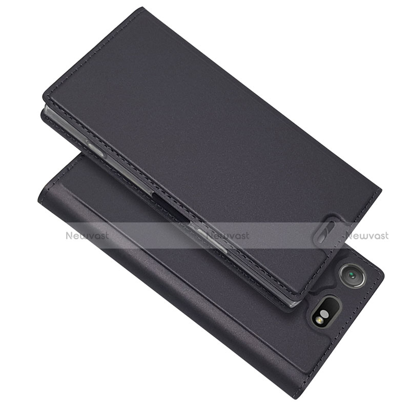 Leather Case Stands Flip Cover L05 Holder for Sony Xperia XZ1 Compact Black