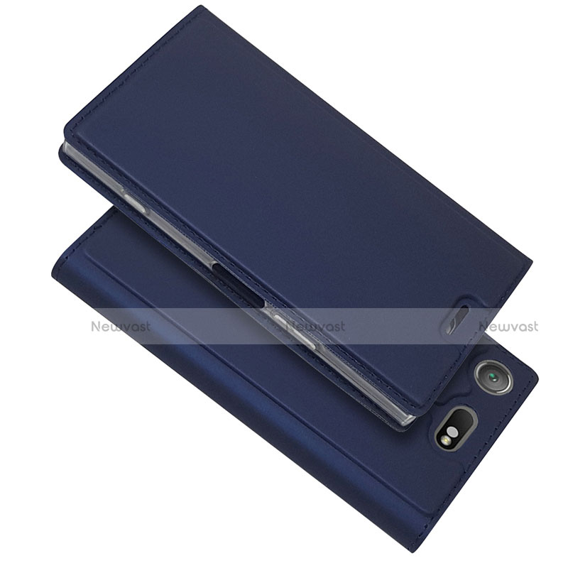 Leather Case Stands Flip Cover L05 Holder for Sony Xperia XZ1 Compact Blue