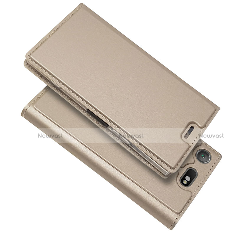 Leather Case Stands Flip Cover L05 Holder for Sony Xperia XZ1 Compact Gold