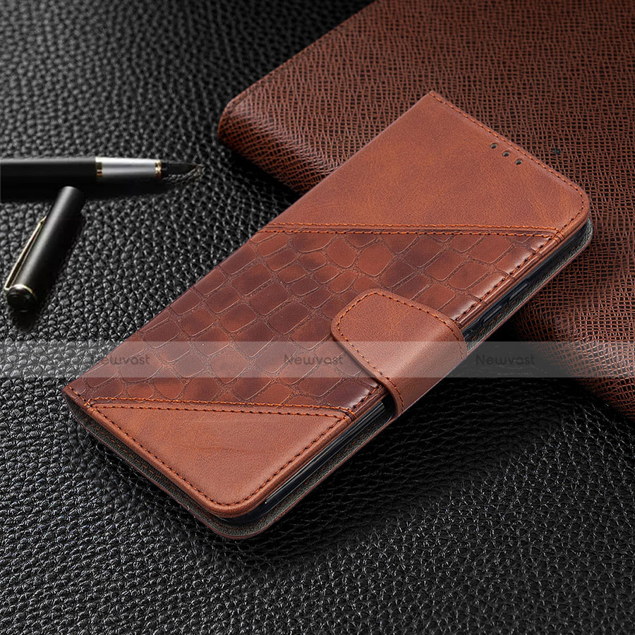 Leather Case Stands Flip Cover L05 Holder for Xiaomi Redmi 9C Brown