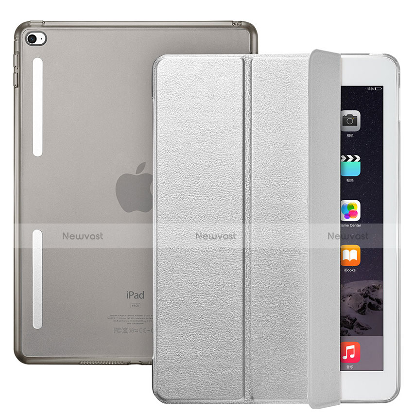 Leather Case Stands Flip Cover L06 for Apple iPad Mini 4 Silver