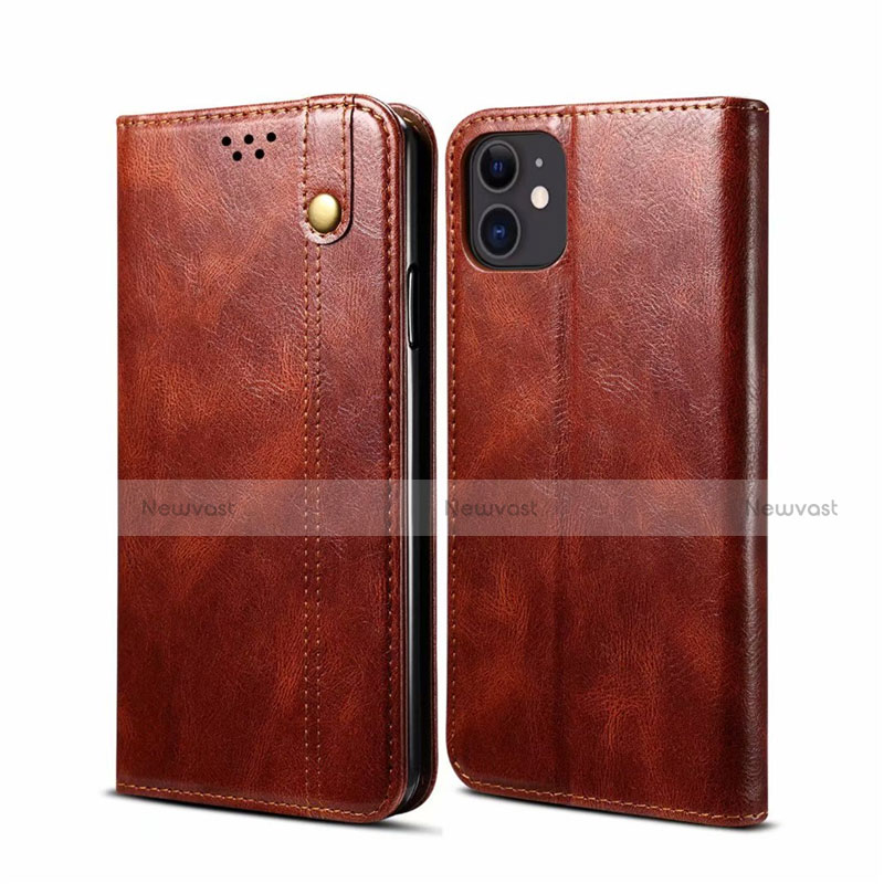 Leather Case Stands Flip Cover L06 Holder for Apple iPhone 12 Mini Brown