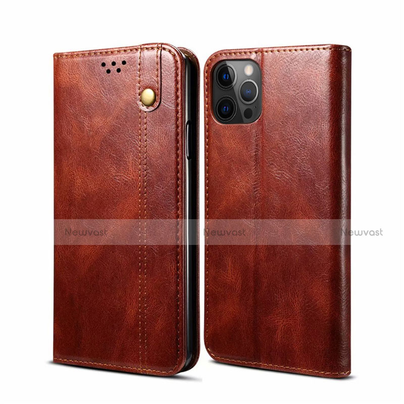 Leather Case Stands Flip Cover L06 Holder for Apple iPhone 12 Pro Max Brown