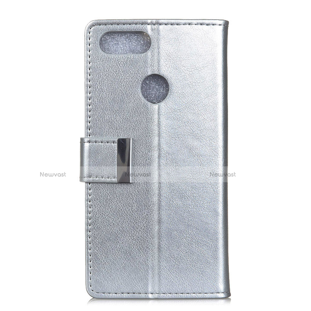 Leather Case Stands Flip Cover L06 Holder for Asus Zenfone Max Plus M1 ZB570TL Silver