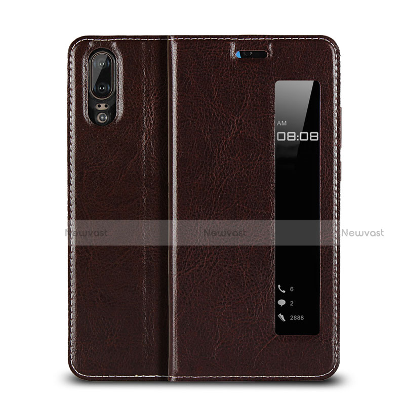 Leather Case Stands Flip Cover L06 Holder for Huawei P20 Brown