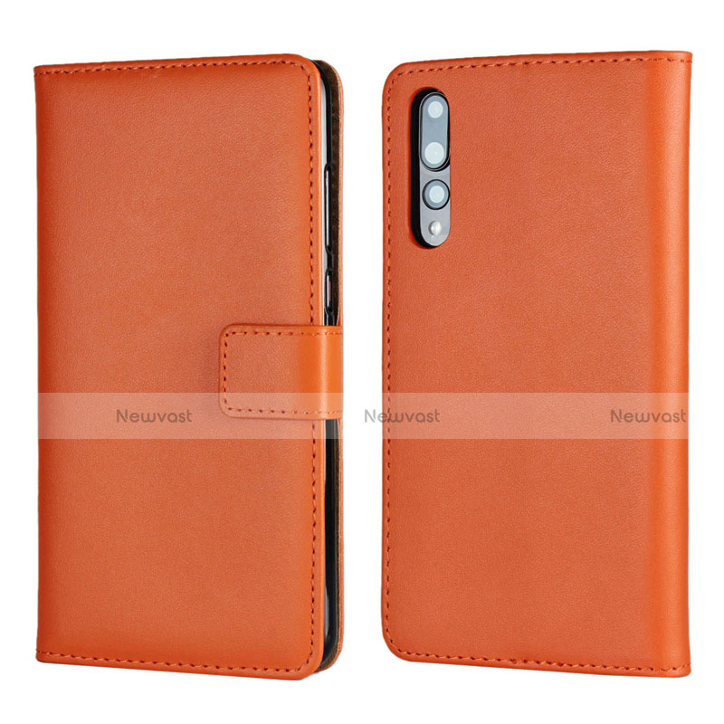 Leather Case Stands Flip Cover L06 Holder for Huawei P20 Pro Orange