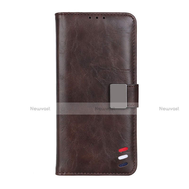 Leather Case Stands Flip Cover L06 Holder for Motorola Moto G 5G Brown