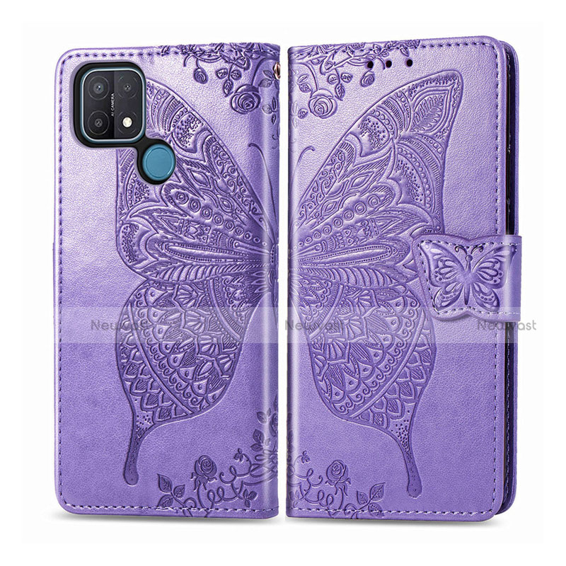 Leather Case Stands Flip Cover L06 Holder for Oppo A15 Clove Purple