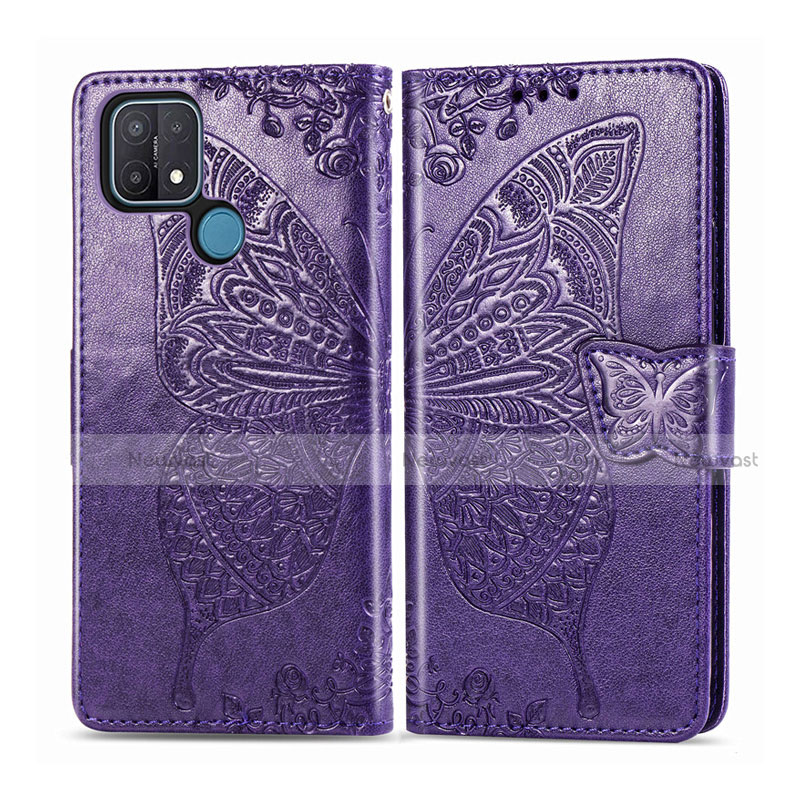 Leather Case Stands Flip Cover L06 Holder for Oppo A15 Purple