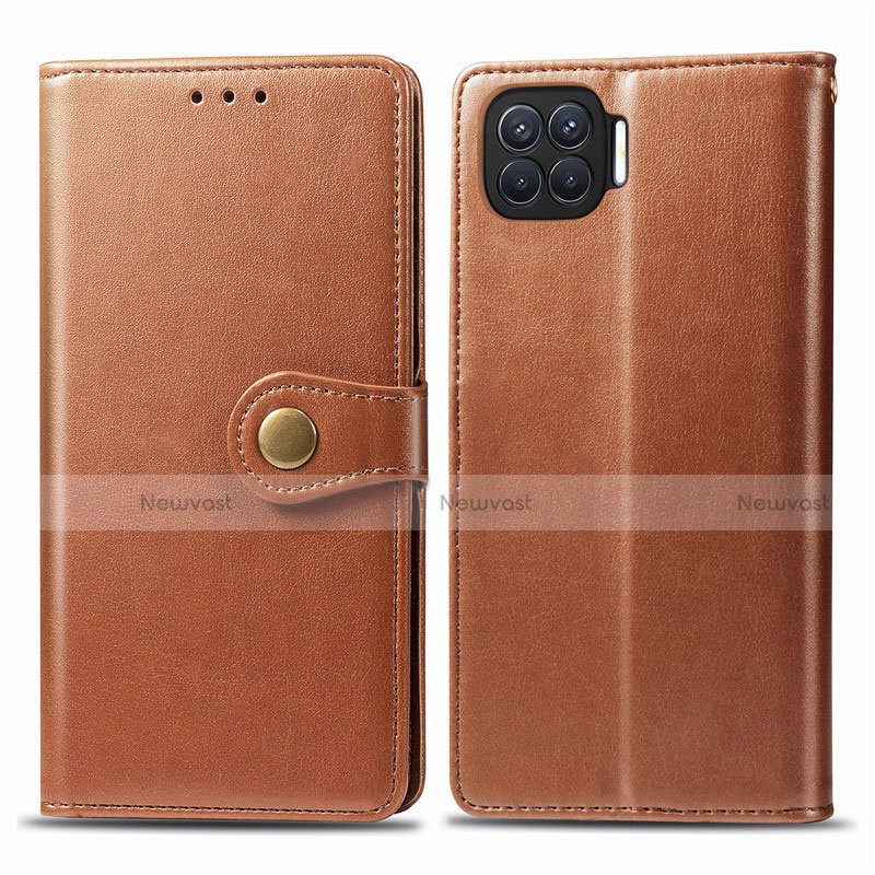 Leather Case Stands Flip Cover L06 Holder for Oppo A93 Brown