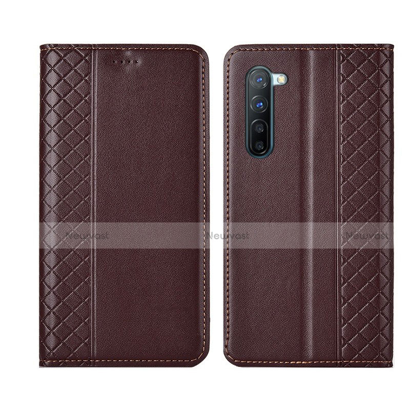 Leather Case Stands Flip Cover L06 Holder for Oppo Find X2 Lite Brown