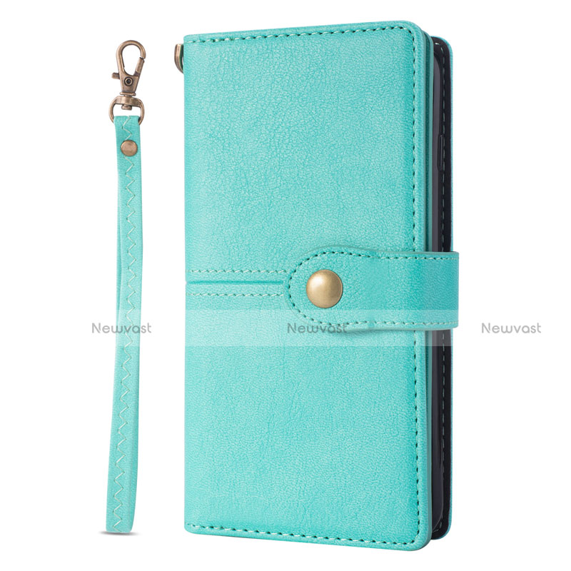 Leather Case Stands Flip Cover L06 Holder for Samsung Galaxy S20 Plus Cyan