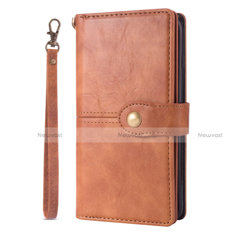 Leather Case Stands Flip Cover L06 Holder for Samsung Galaxy S20 Ultra 5G Brown