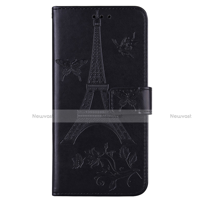 Leather Case Stands Flip Cover L06 Holder for Sony Xperia 8 Lite Black