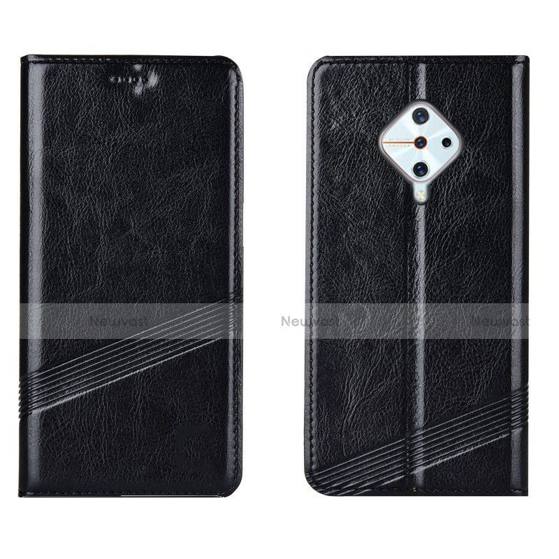 Leather Case Stands Flip Cover L06 Holder for Vivo X50 Lite Black