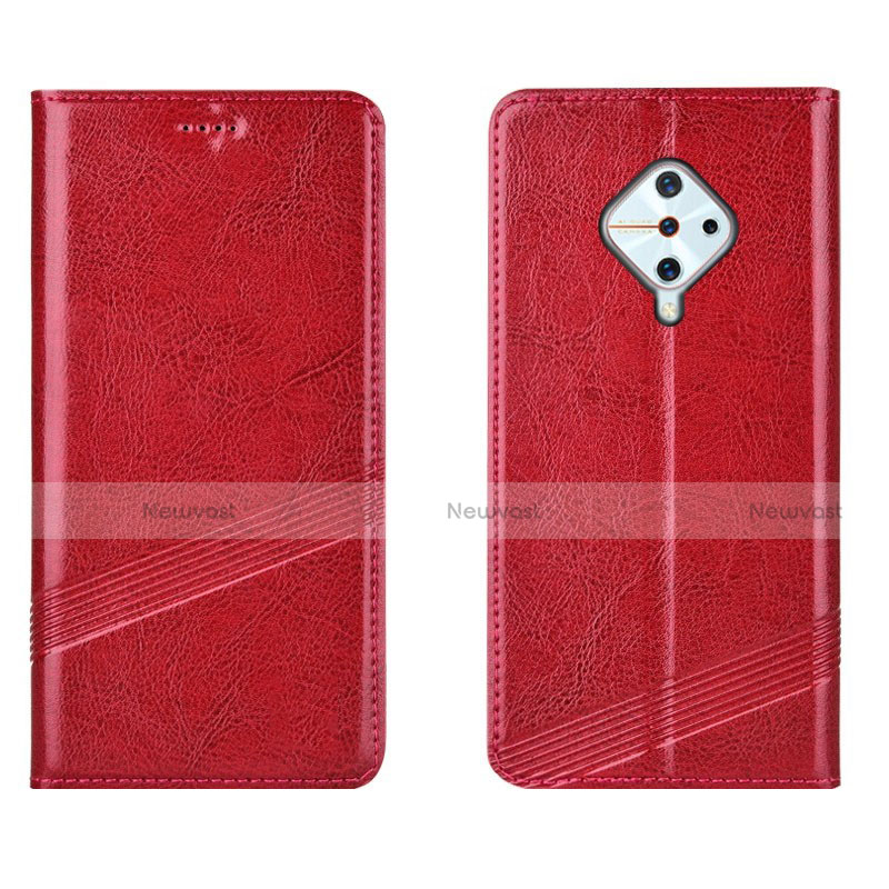 Leather Case Stands Flip Cover L06 Holder for Vivo X50 Lite Red