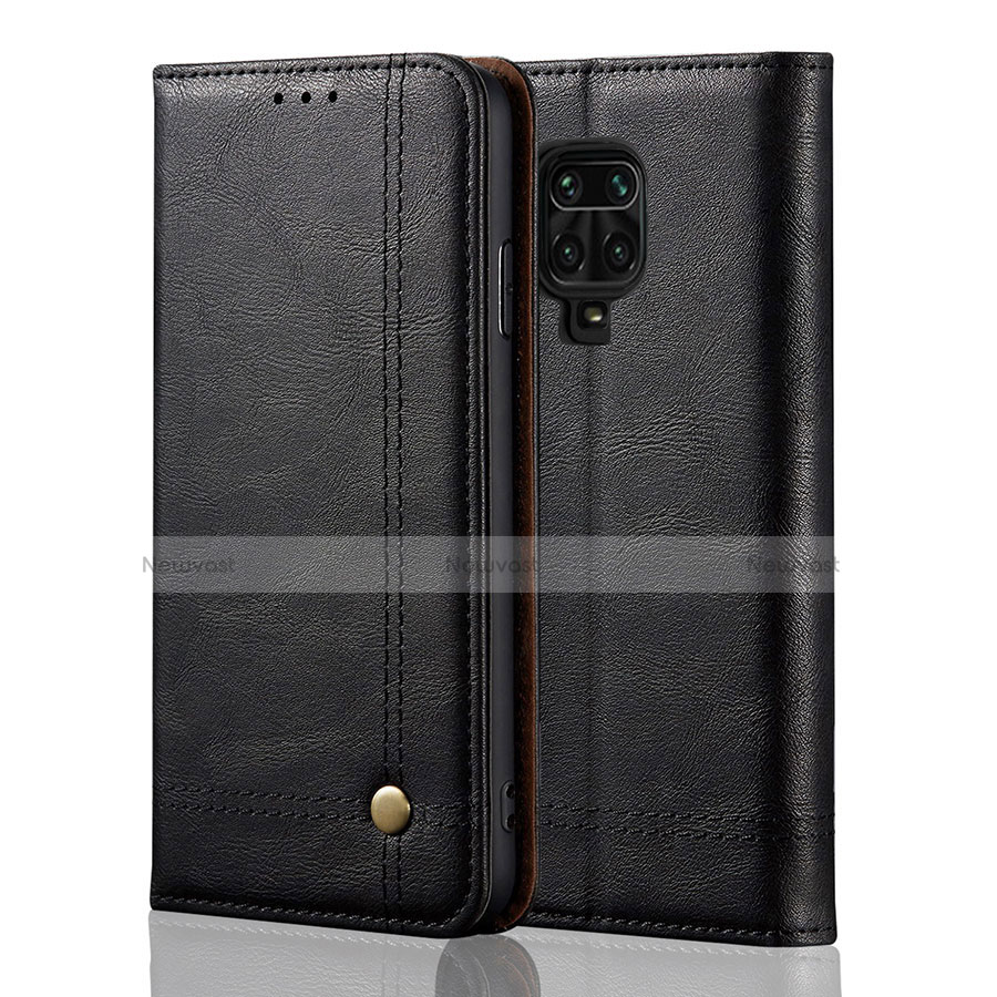 Leather Case Stands Flip Cover L06 Holder for Xiaomi Redmi Note 9 Pro Black