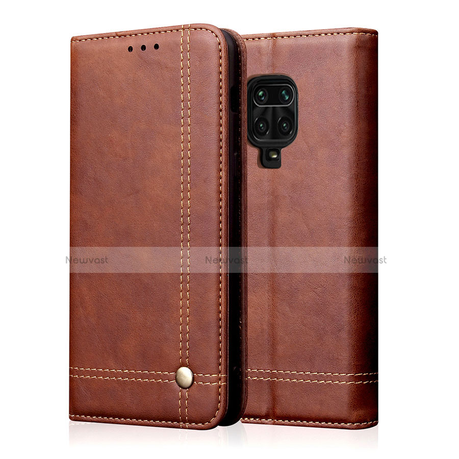 Leather Case Stands Flip Cover L06 Holder for Xiaomi Redmi Note 9 Pro Brown