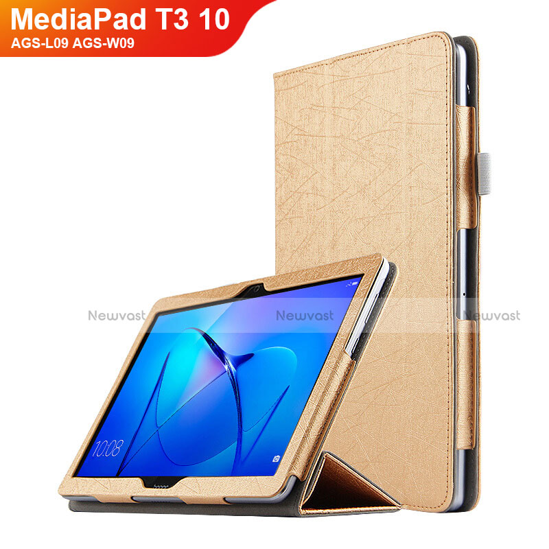 Leather Case Stands Flip Cover L07 for Huawei MediaPad T3 10 AGS-L09 AGS-W09 Gold
