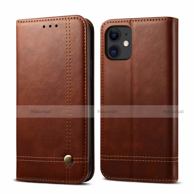 Leather Case Stands Flip Cover L07 Holder for Apple iPhone 12 Brown