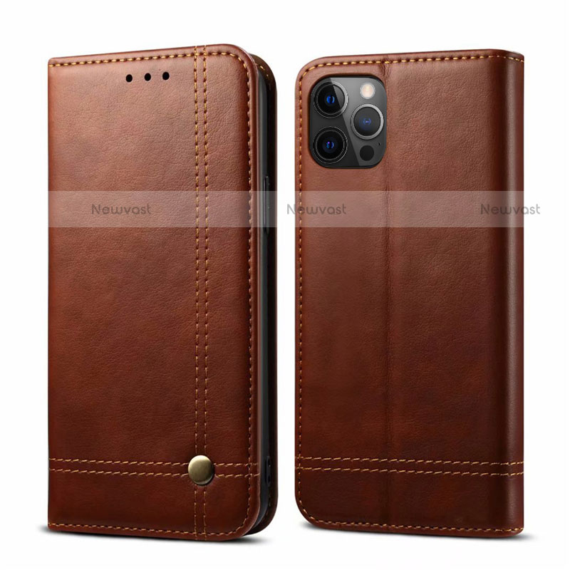 Leather Case Stands Flip Cover L07 Holder for Apple iPhone 12 Pro Brown