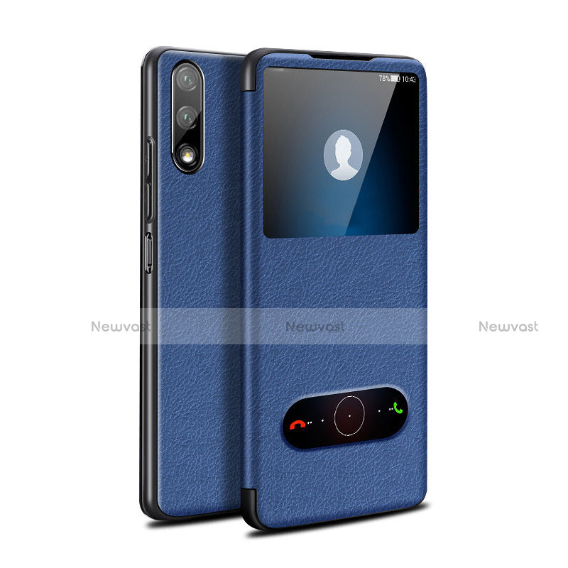 Leather Case Stands Flip Cover L07 Holder for Huawei Honor 9X Blue
