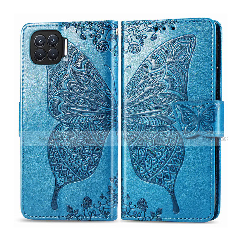 Leather Case Stands Flip Cover L07 Holder for Oppo Reno4 F Blue