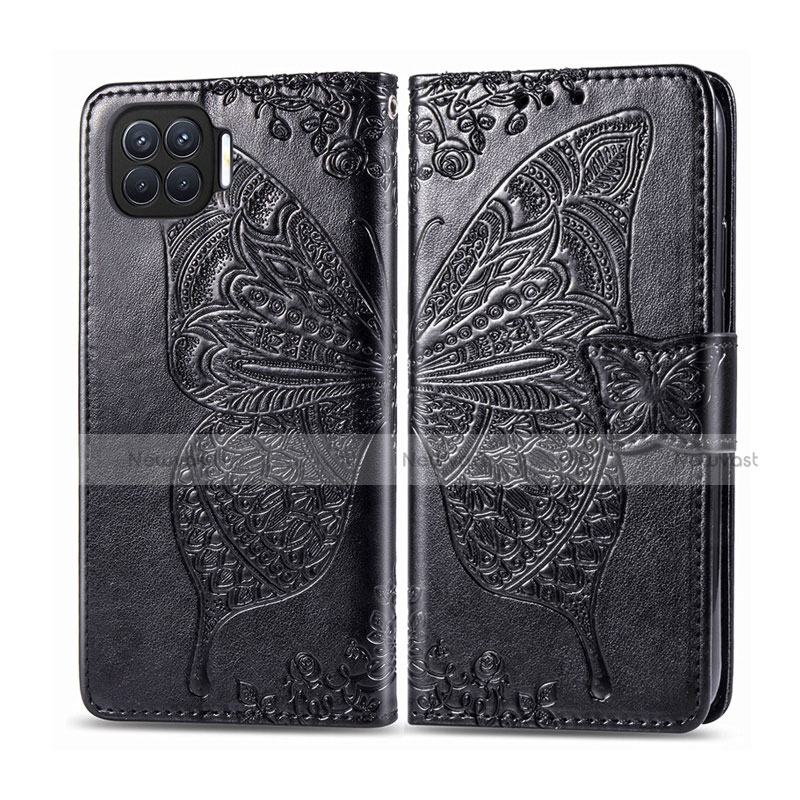 Leather Case Stands Flip Cover L07 Holder for Oppo Reno4 Lite Black