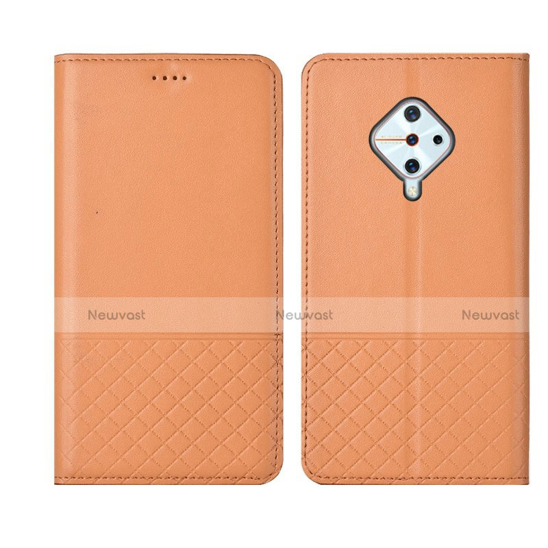 Leather Case Stands Flip Cover L07 Holder for Vivo X50 Lite Orange