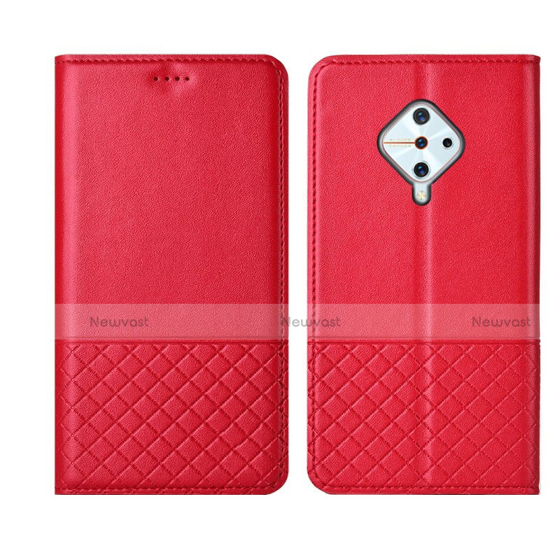 Leather Case Stands Flip Cover L07 Holder for Vivo X50 Lite Red