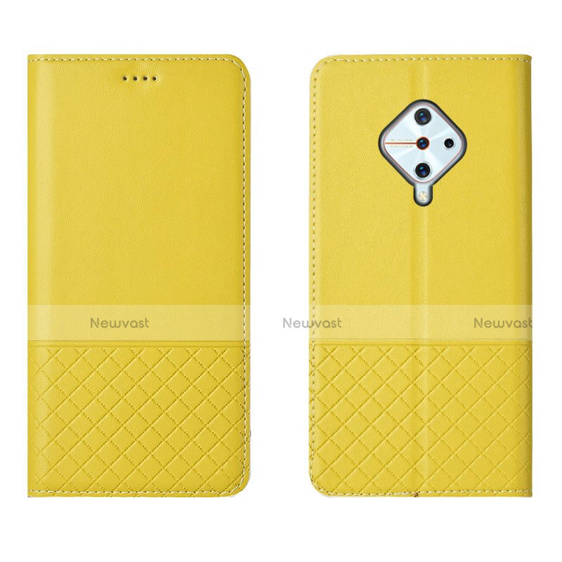 Leather Case Stands Flip Cover L07 Holder for Vivo X50 Lite Yellow